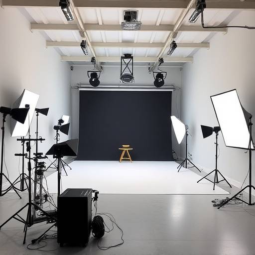 Interior shot of a well-lit photography studio with backdrops