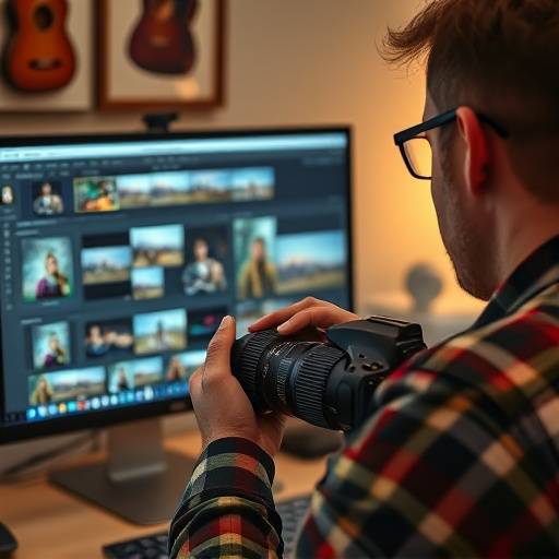 Photographer reviewing images on a computer with editing software.